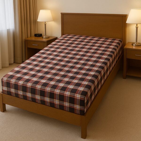 Rustic Brown & Red Checkered Fitted Mattress Cover – 100% Cotton | Elegant & Snug Fit