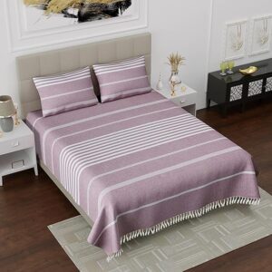 Premium Striped Cotton Double Bedsheet with 2 Pillow Covers – Elegant Mauve