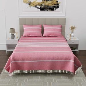 Designer Pink Cotton Bedsheet Set with Tassels – 100% Cotton & Skin Safe