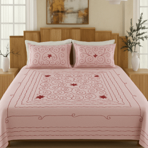 Elegant Pink Embroidered Cotton Bedsheet with Pillow Covers