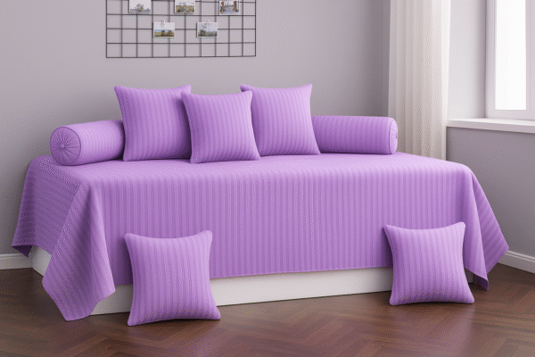 Glace Cotton Striped Diwan Set – 6-Piece Set with 3 Cushion & 2 Bolster Covers