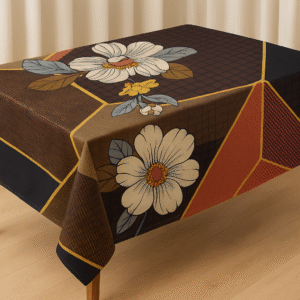 GLACE COTTON Elegant Floral Designer Table Cover – Waterproof & Washable | 4-Seater | Brown & Red Theme