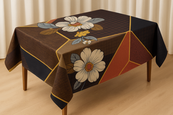 GLACE COTTON Elegant Floral Designer Table Cover – Waterproof & Washable | 4-Seater | Brown & Red Theme