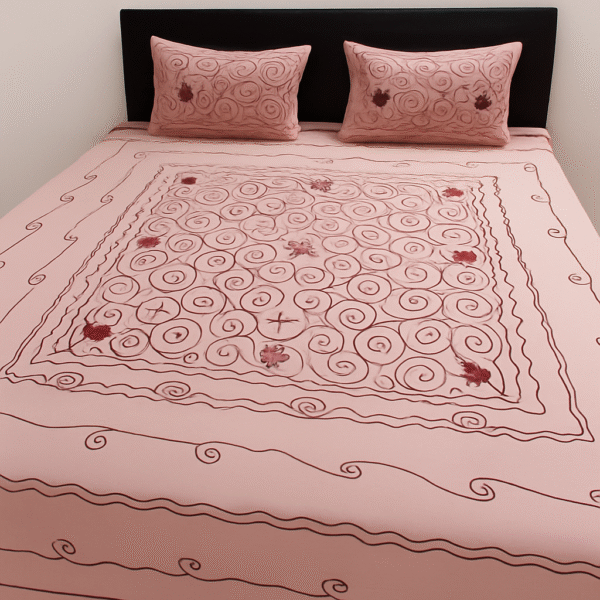 Elegant Pink Embroidered Cotton Bedsheet with Pillow Covers - Image 3