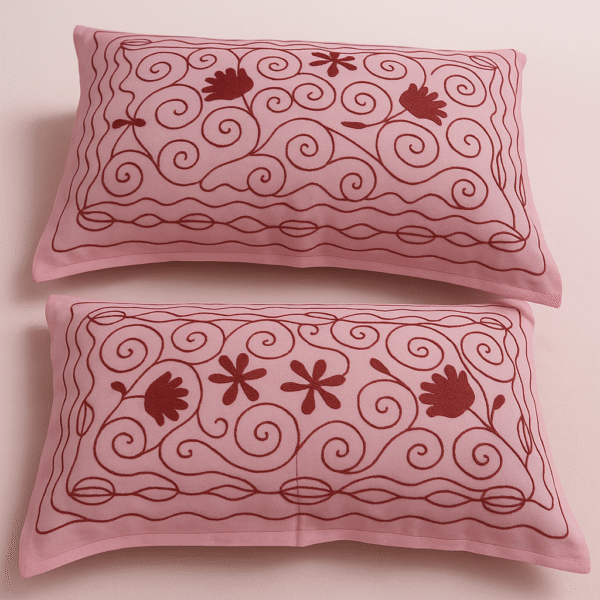 Elegant Pink Embroidered Cotton Bedsheet with Pillow Covers - Image 2