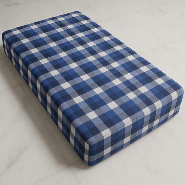 Premium Blue Checkered Fitted Mattress Cover – 100% Cotton | Soft, Durable & Stylish - Image 3