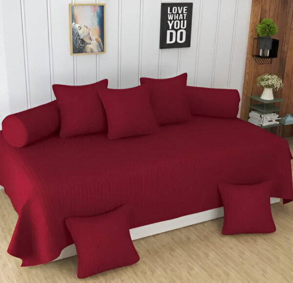 Glace Cotton Striped Diwan Set – 6-Piece Set with 3 Cushion & 2 Bolster Covers - Image 3