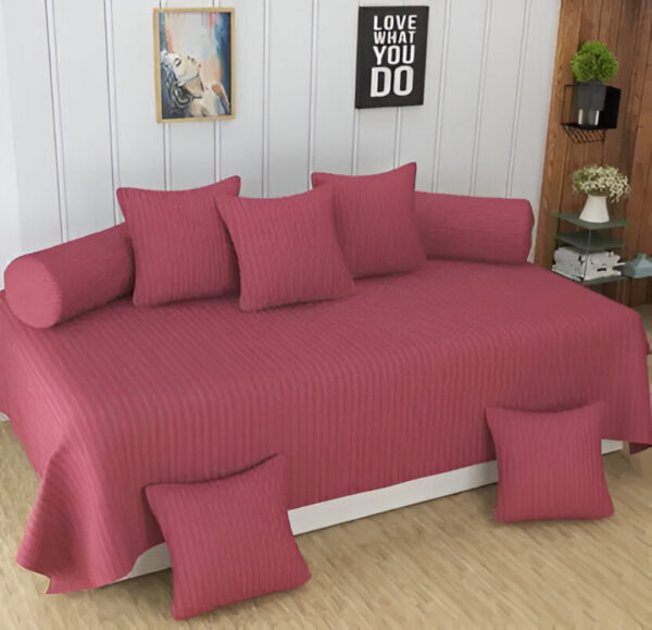 Glace Cotton Striped Diwan Set – 6-Piece Set with 3 Cushion & 2 Bolster Covers - Image 2