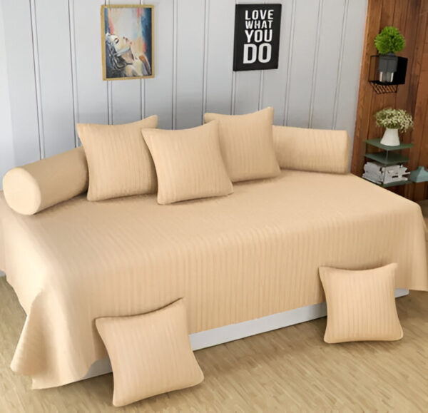 Glace Cotton Striped Diwan Set – 6-Piece Set with 3 Cushion & 2 Bolster Covers - Image 4