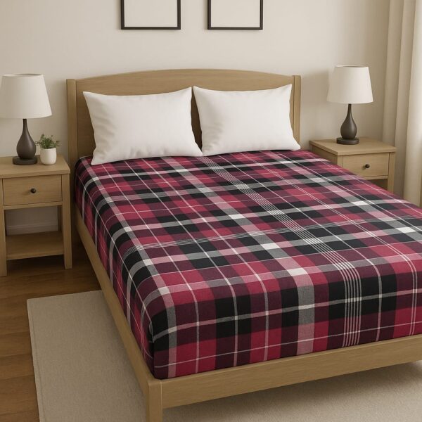 Premium Maroon & Black Checked Cotton MATRESS COVER