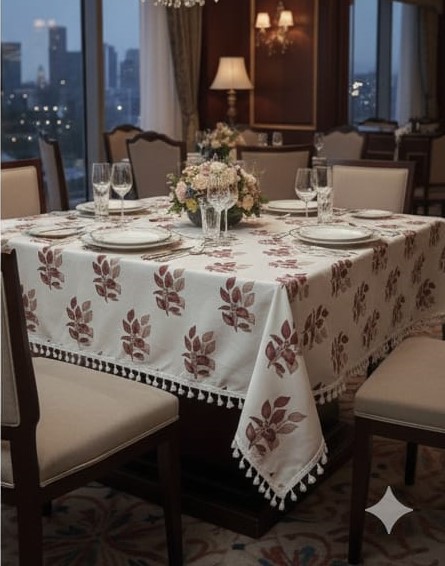 Deepmaala Textiles Presents: Pure Cotton Printed WHITE Table Cover – A Touch of Grace for Your Dining Table ( PACK OF 1 PCS )