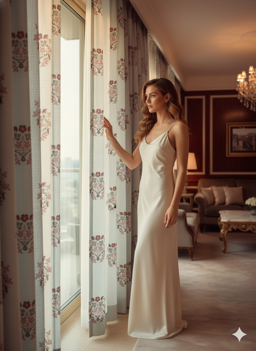 Deepmaala Textiles Presents: Elegant Floral Printed Cotton Curtains with Lace Detailing( PACK O F 1 PCS ) - Image 3