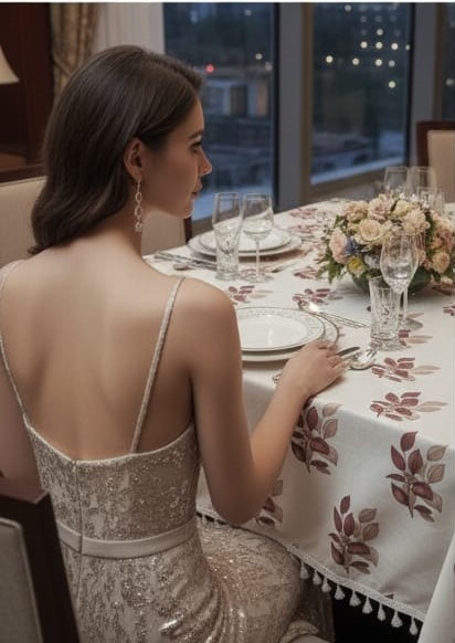 Deepmaala Textiles Presents: Pure Cotton Printed WHITE Table Cover – A Touch of Grace for Your Dining Table ( PACK OF 1 PCS ) - Image 2