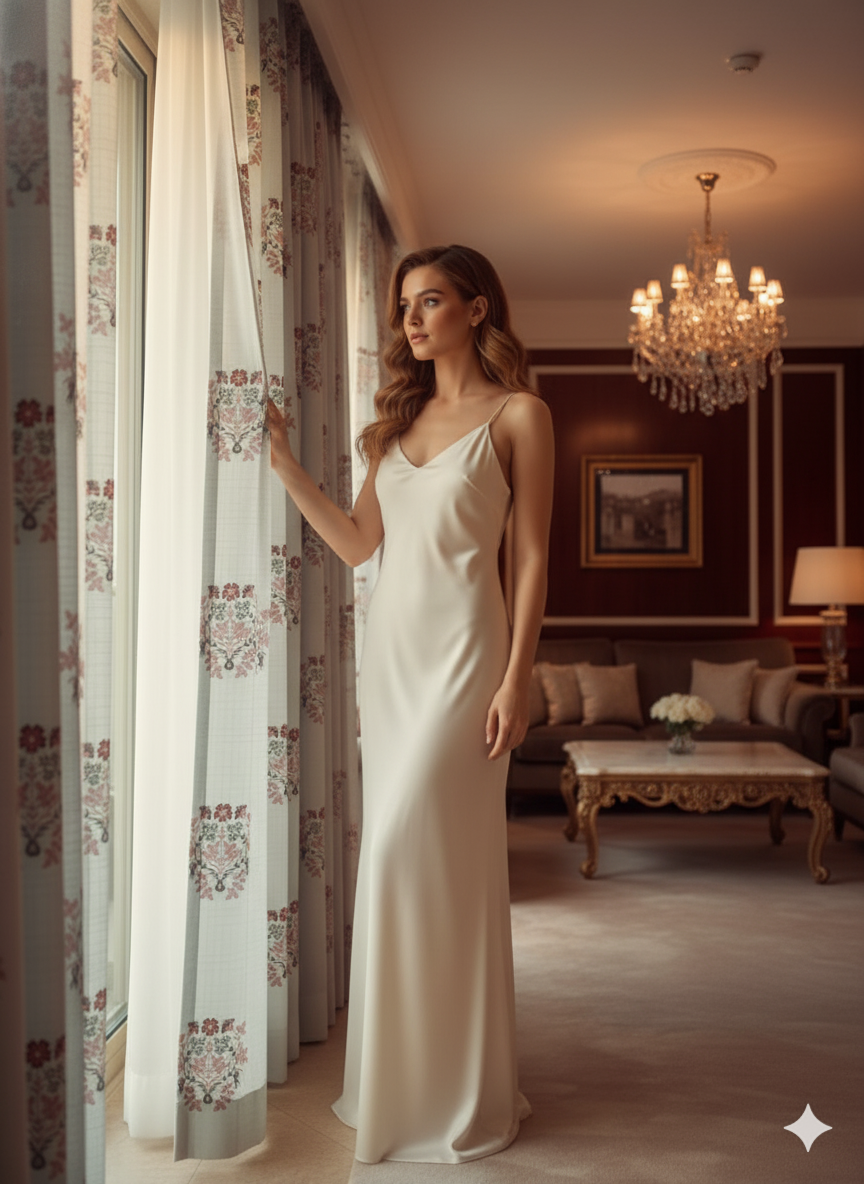 Deepmaala Textiles Presents: Elegant Floral Printed Cotton Curtains with Lace Detailing( PACK O F 1 PCS ) - Image 2