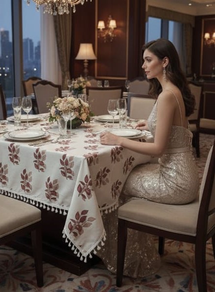 Deepmaala Textiles Presents: Pure Cotton Printed WHITE Table Cover – A Touch of Grace for Your Dining Table ( PACK OF 1 PCS ) - Image 3