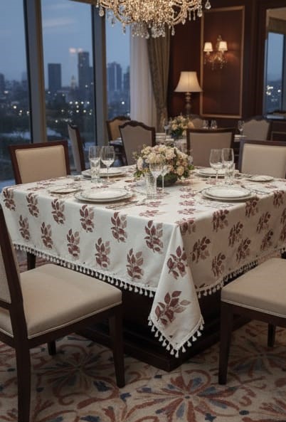 Deepmaala Textiles Presents: Pure Cotton Printed WHITE Table Cover – A Touch of Grace for Your Dining Table ( PACK OF 1 PCS ) - Image 4