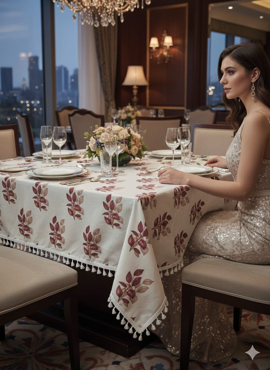 Deepmaala Textiles Presents: Pure Cotton Printed WHITE Table Cover – A Touch of Grace for Your Dining Table ( PACK OF 1 PCS ) - Image 5