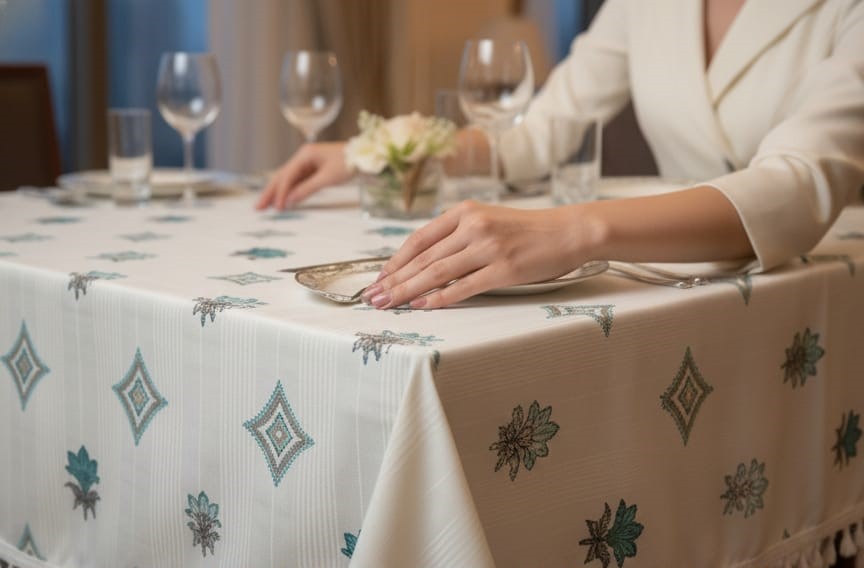 Deepmaala Textiles Presents: Pure Cotton Printed WHITE Table Cover – A Touch of Grace for Your Dining Table ( PACK OF 1 PCS ) - Image 3