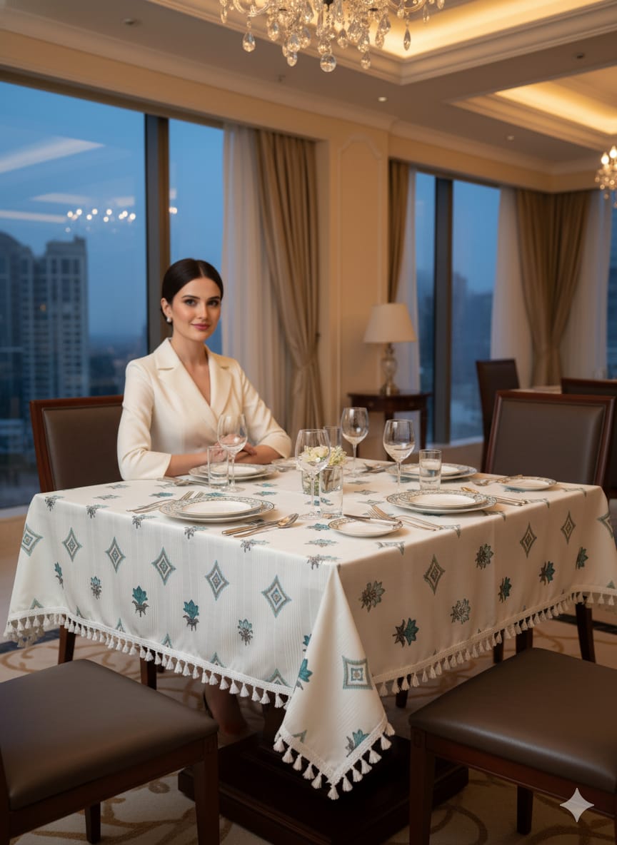 Deepmaala Textiles Presents: Pure Cotton Printed WHITE Table Cover – A Touch of Grace for Your Dining Table ( PACK OF 1 PCS ) - Image 4