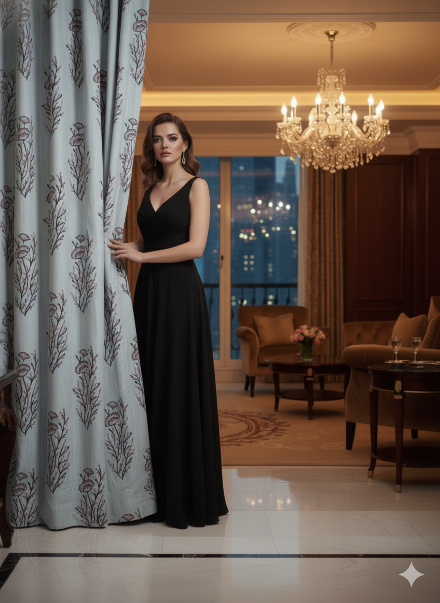 Deepmaala Textiles Presents: Elegant Floral Printed Cotton Curtains with Lace Detailing( PACK O F 1 PCS ) - Image 4