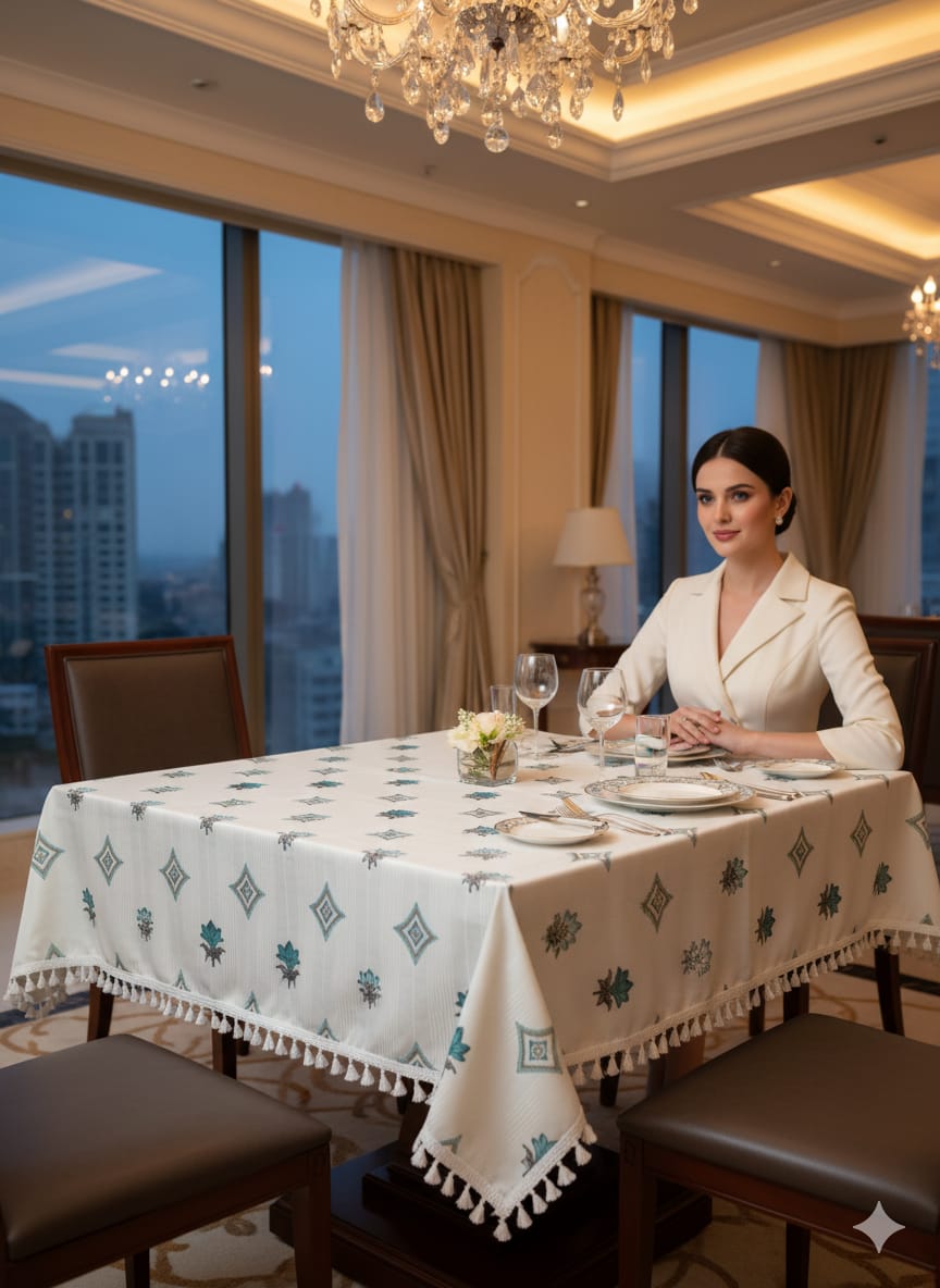 Deepmaala Textiles Presents: Pure Cotton Printed WHITE Table Cover – A Touch of Grace for Your Dining Table ( PACK OF 1 PCS )