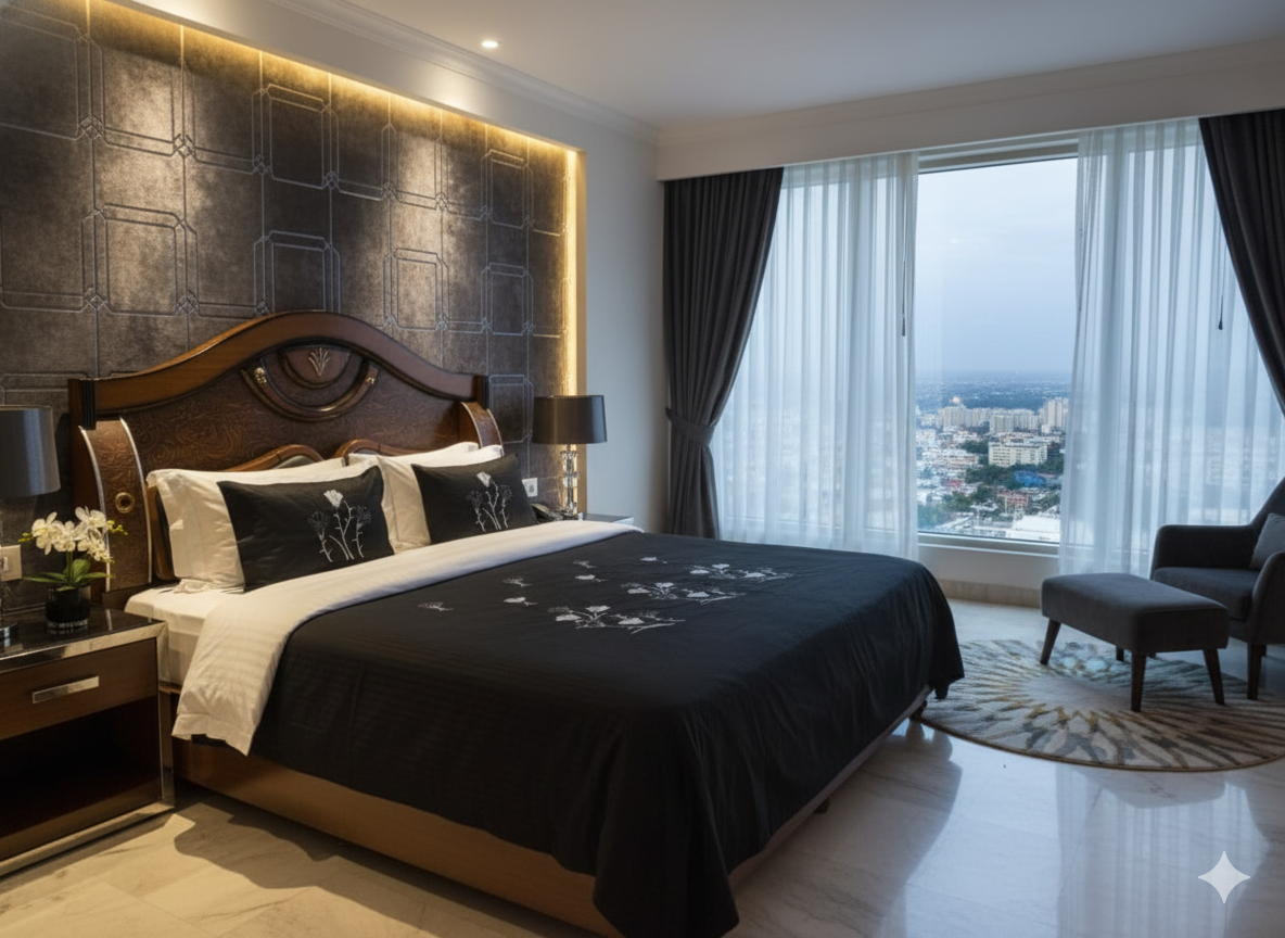 Premium Glace Cotton Chikankari Embroidered Double Bedsheet with 2 Pillow Covers – Deepmaala Textiles (90×100 inches)