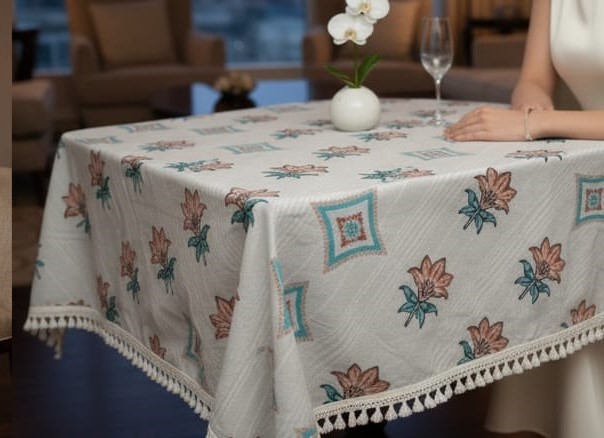 Deepmaala Textiles Presents: Pure Cotton Printed WHITE Table Cover – A Touch of Grace for Your Dining Table ( PACK OF 1 PCS ) - Image 3