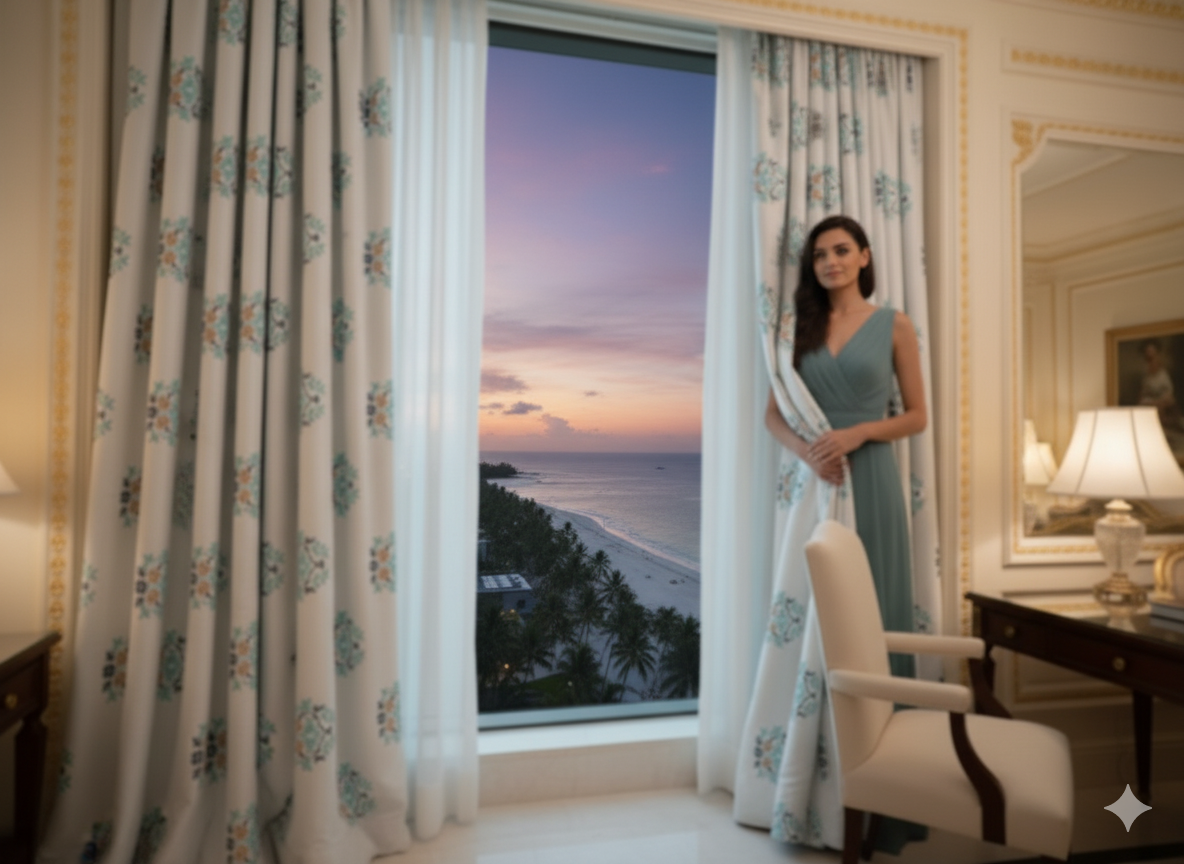 Deepmaala Textiles Presents: Elegant Floral Printed Cotton Curtains with Lace Detailing( PACK O F 1 PCS ) - Image 4