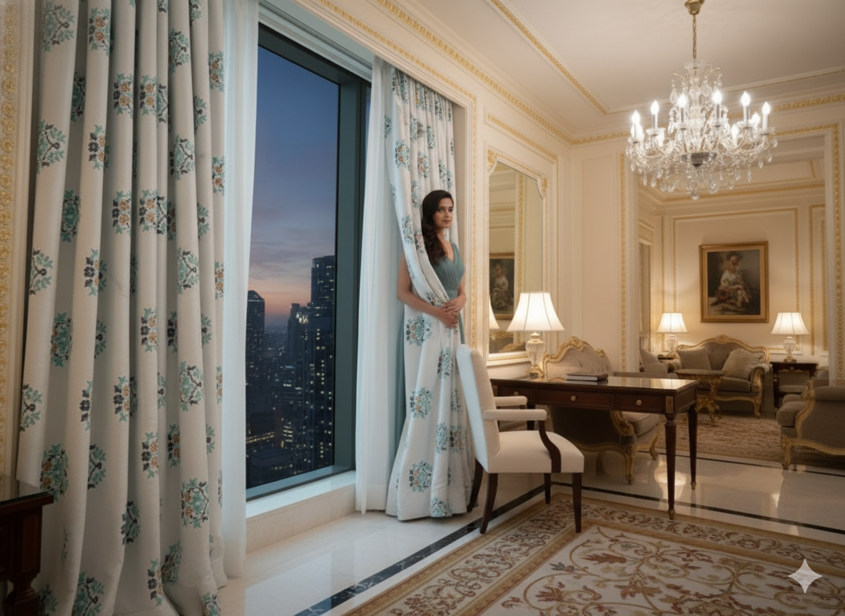 Deepmaala Textiles Presents: Elegant Floral Printed Cotton Curtains with Lace Detailing( PACK O F 1 PCS )