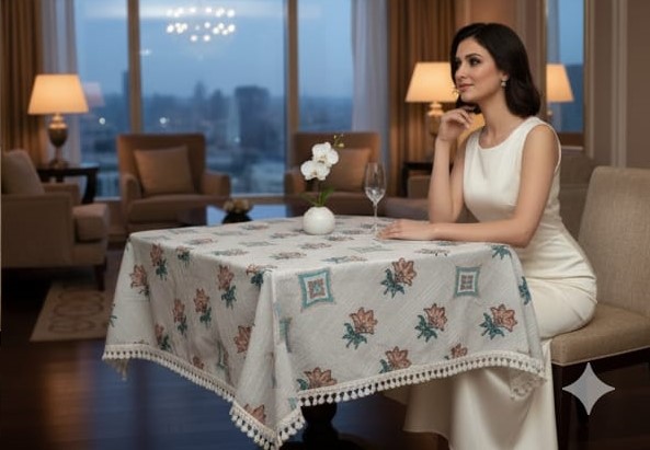 Deepmaala Textiles Presents: Pure Cotton Printed WHITE Table Cover – A Touch of Grace for Your Dining Table ( PACK OF 1 PCS ) - Image 5