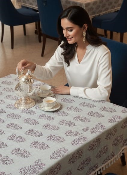 Deepmaala Textiles Presents: Pure Cotton Printed WHITE Table Cover – A Touch of Grace for Your Dining Table ( PACK OF 1 PCS ) - Image 2