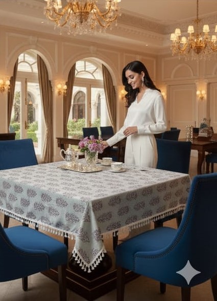 Deepmaala Textiles Presents: Pure Cotton Printed WHITE Table Cover – A Touch of Grace for Your Dining Table ( PACK OF 1 PCS ) - Image 5