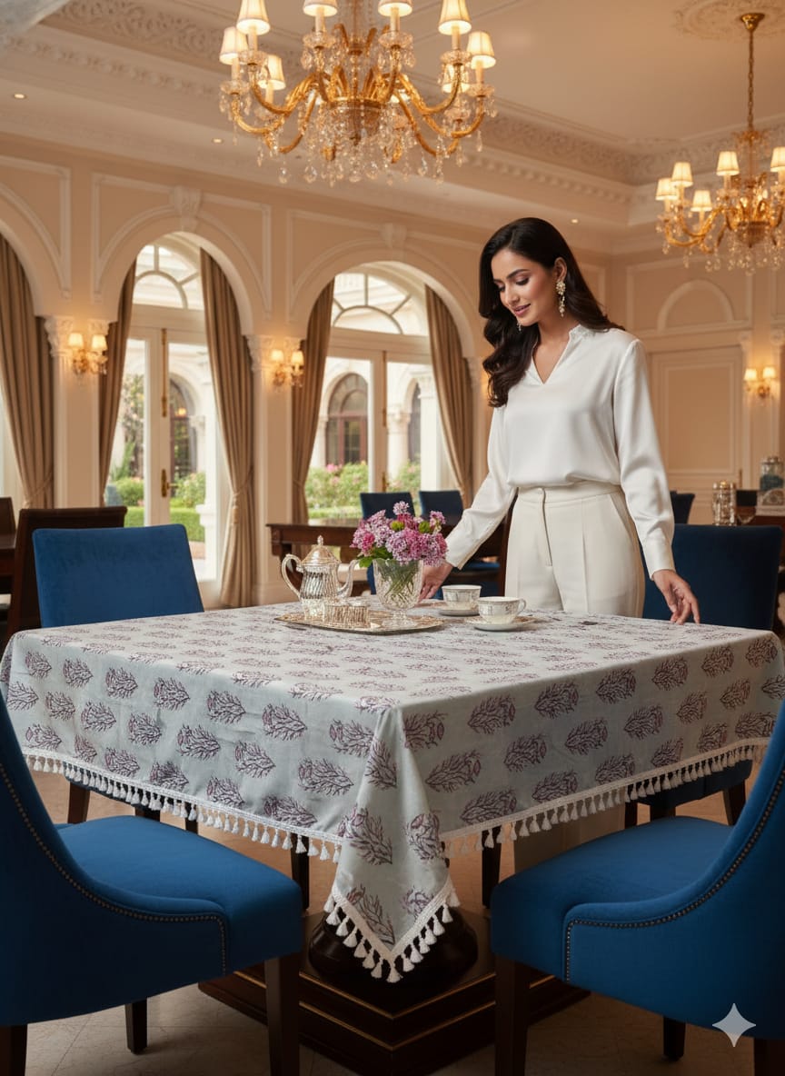 Deepmaala Textiles Presents: Pure Cotton Printed WHITE Table Cover – A Touch of Grace for Your Dining Table ( PACK OF 1 PCS )
