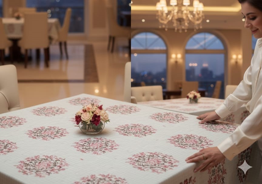 Deepmaala Textiles Presents: Pure Cotton Printed WHITE Table Cover – A Touch of Grace for Your Dining Table ( PACK OF 1 PCS ) - Image 4