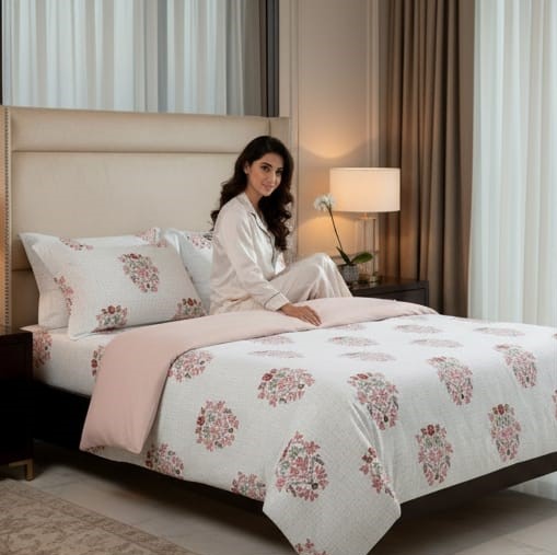 🛏️ Deepmaala Textiles Presents – Premium Pure Cotton Floral Printed Bedsheet Set ( 1 BEDSHEET , 2 PILLOW COVERS IN PAKAGE ) - Image 2