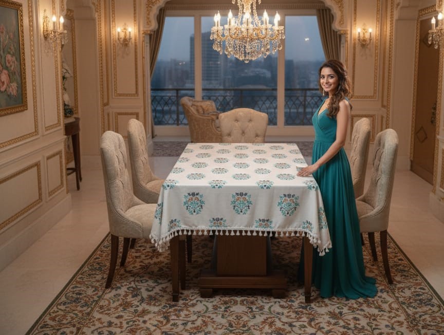 Deepmaala Textiles Presents: Pure Cotton Printed WHITE Table Cover – A Touch of Grace for Your Dining Table ( PACK OF 1 PCS )