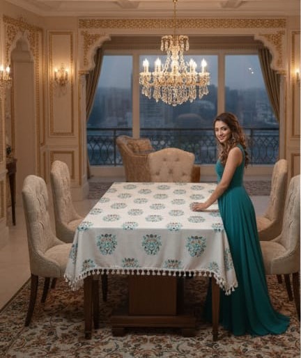 Deepmaala Textiles Presents: Pure Cotton Printed WHITE Table Cover – A Touch of Grace for Your Dining Table ( PACK OF 1 PCS ) - Image 2