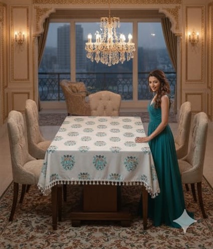 Deepmaala Textiles Presents: Pure Cotton Printed WHITE Table Cover – A Touch of Grace for Your Dining Table ( PACK OF 1 PCS ) - Image 3