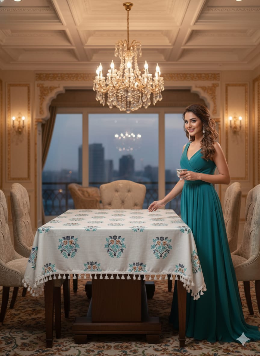 Deepmaala Textiles Presents: Pure Cotton Printed WHITE Table Cover – A Touch of Grace for Your Dining Table ( PACK OF 1 PCS ) - Image 4