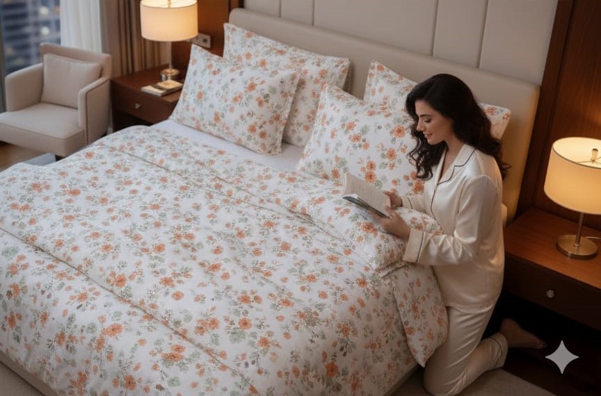 Deepmaala Textiles Presents – Floral Glace Cotton double size Bedsheet Set (1 BEDSHEET ,2 PILLOW COVER ) - Image 3