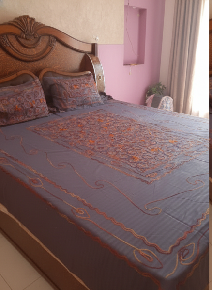 Royal Grey Multi-Thread Embroidered Glace Cotton Double Bedsheet Set – Deepmaala Textiles - Image 2