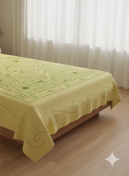 Lemon Yellow Green Embroidered Glace Cotton Double Bedsheet Set – Deepmaala Textiles - Image 5