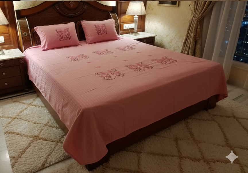 Premium Glace Cotton Chikankari Embroidered Double Bedsheet with 2 Pillow Covers – Deepmaala Textiles (90×100 inches) - Image 3