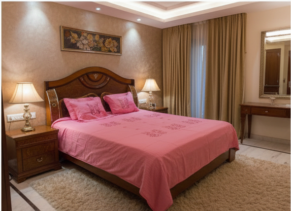 Premium Glace Cotton Chikankari Embroidered Double Bedsheet with 2 Pillow Covers – Deepmaala Textiles (90×100 inches)