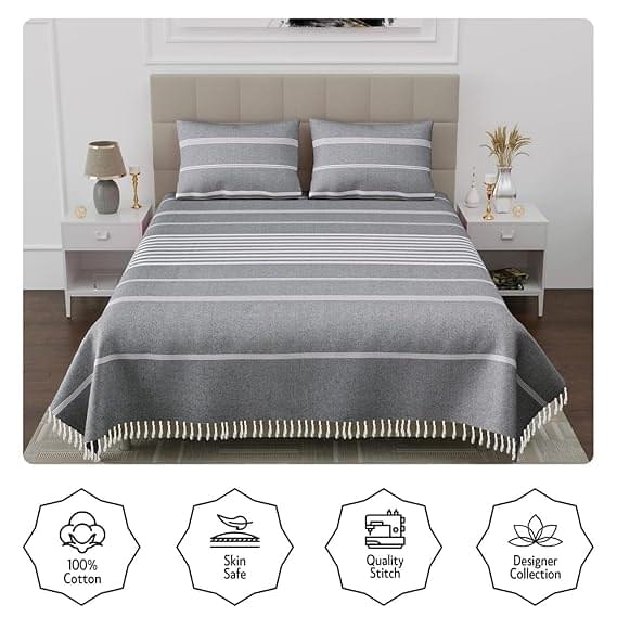 FANCY COTTON TASSLE DOUBLE BEDSHEET ( PACK OF 1  BEDSHEET , 2 PILLOW COVERS ) - Image 5