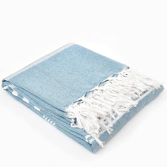 Elegant Sky Blue Striped Cotton Bedsheet Set(pack of 1 bedsheet 2 pillow cover DOUBLE BED) - Image 2