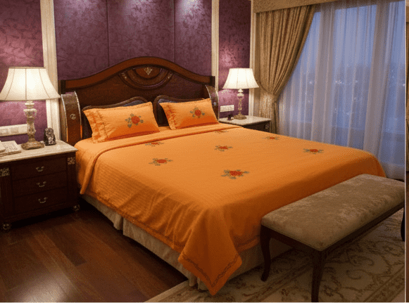Premium Orange Glace Cotton Embroidered Double Bedsheet | Royal Festive Collection by Deepmaala Textiles